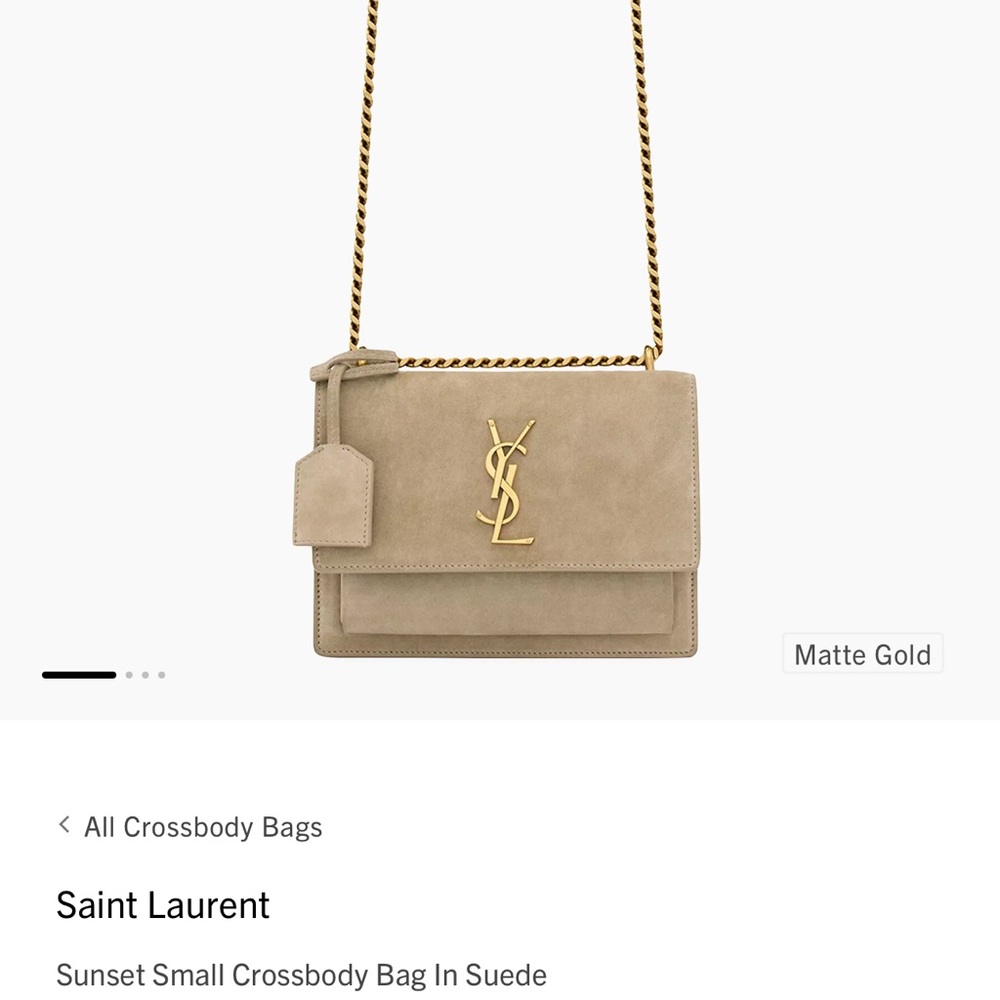 Saint Laurent Beige Suede Crossbody Bag with Gold Chain